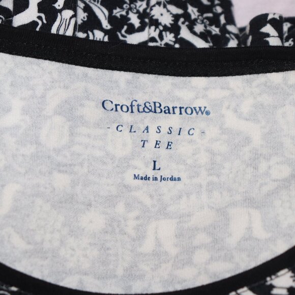 🌲🖤🐿️ Croft & Barrow Tee · Woodland Animal Print · Size L - Picture 2 of 6